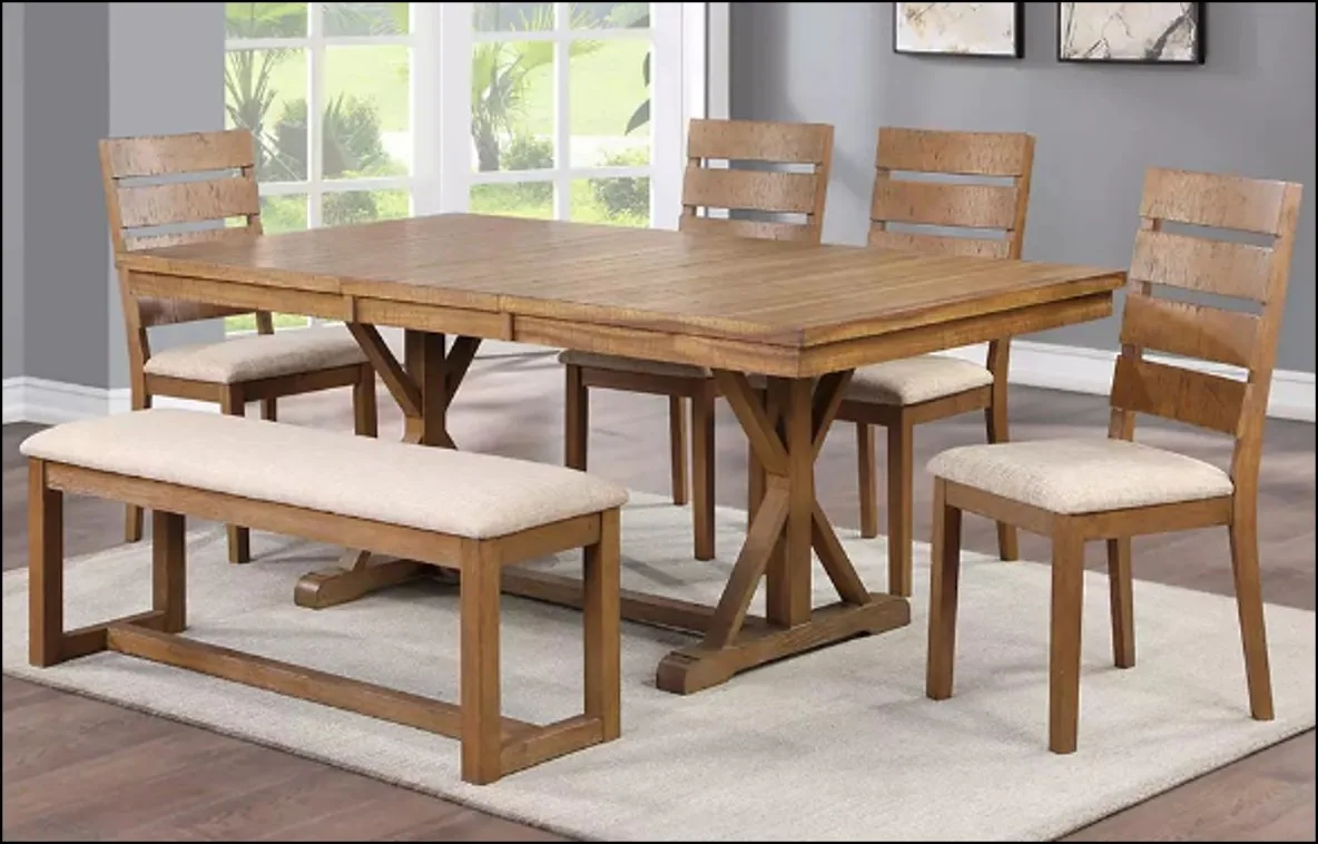 Rectangular wooden dining set with bench